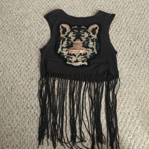 Sleeveless sequin tiger tank top